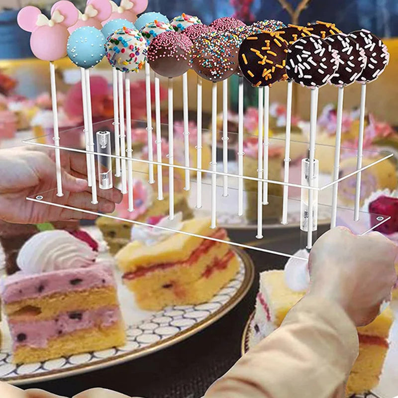 Soporte de exhibición acrílico de 21 agujeros para cake pops, expositor transparente, soporte desmontable para piruletas de pastel de cumpleaños