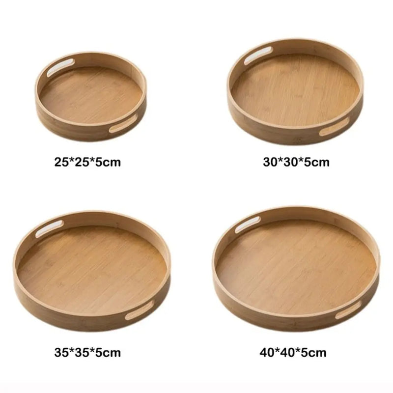 Nueva bandeja redonda de madera con asas para té y comida, 25/30/35/40 cm, bandeja de servicio para desayuno y cena