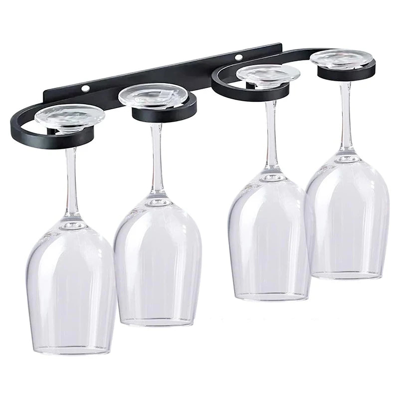 Soporte creativo para copas de vino de montaje en pared para 2/4/6 tazas, estante de almacenamiento de copas de aleación de aluminio, soporte para copas de vino para bar u hogar sin perforaciones