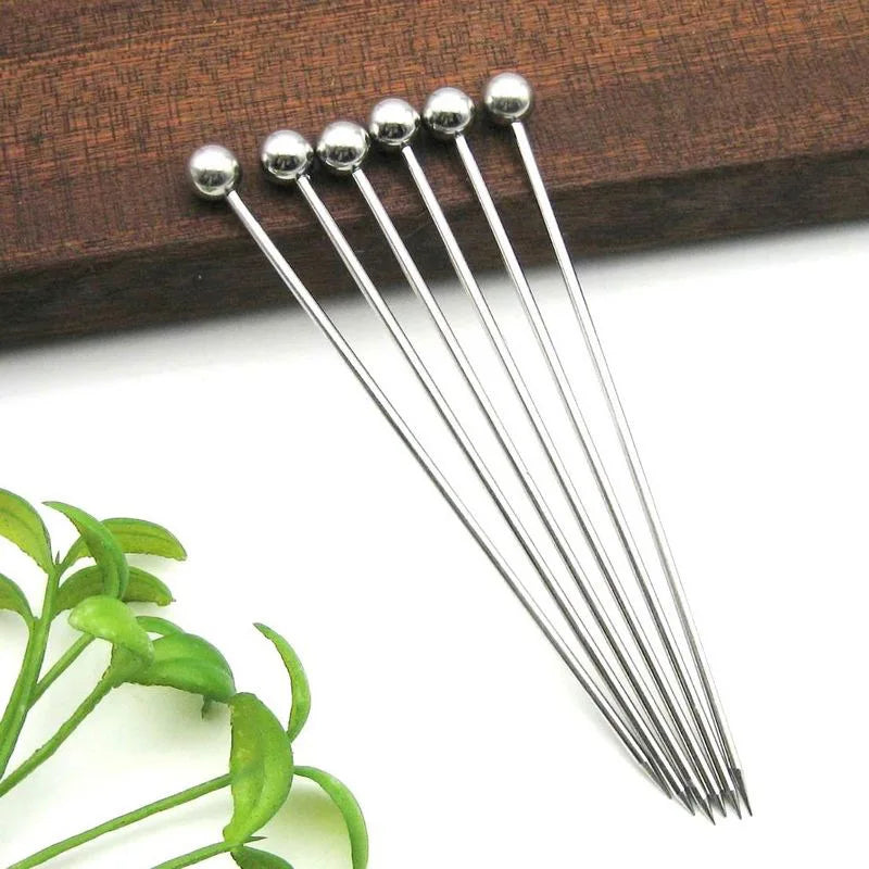 10/50/100 piezas de palillos de acero inoxidable para cócteles, brochetas de frutas, palillos de dientes para fiestas, herramientas de bar, agitadores de bebidas, palillos para martini, artículos para fiestas