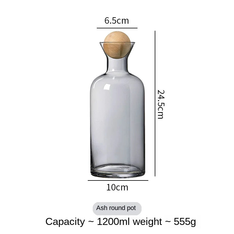 Jarra de agua de cristal estilo nórdico con tapa de madera, recipiente para bebidas frías, té, tetera, menaje del hogar, botella de agua transparente WF