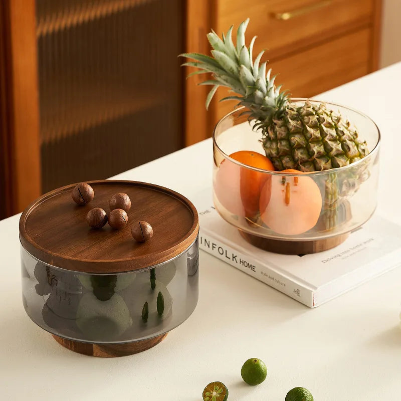 Coupe Fruits Bois Acacia Verre