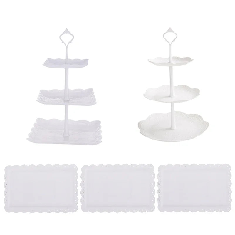 Présentoir Gâteau à Étages Blanc Ajouré