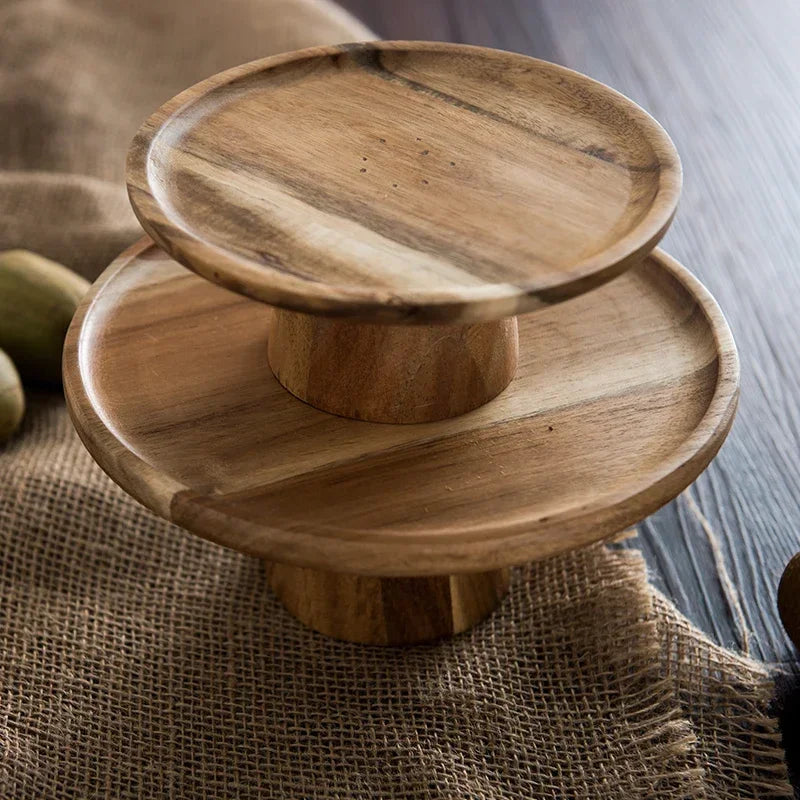 Bandeja de madera para pasteles en forma de seta, bandeja alta, bandejas para servir comida, estilo japonés, bandeja para postres y frutas, decoración del hogar, accesorios de fotografía