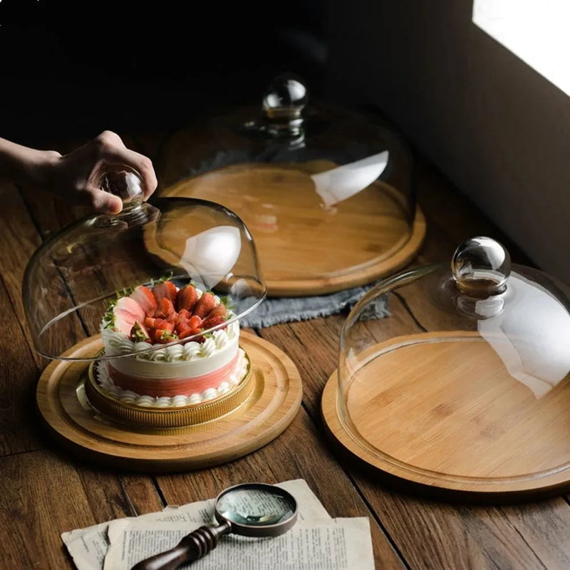 Présentoir à Gâteaux Bois Cloche Verre