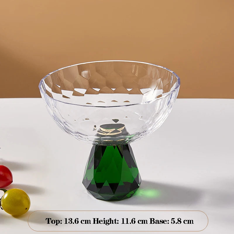 Plato de fruta de cristal transparente, bandeja con pedestal de lujo ligero para aperitivos y postres, bandeja de almacenamiento para entrada, plato decorativo para el hogar