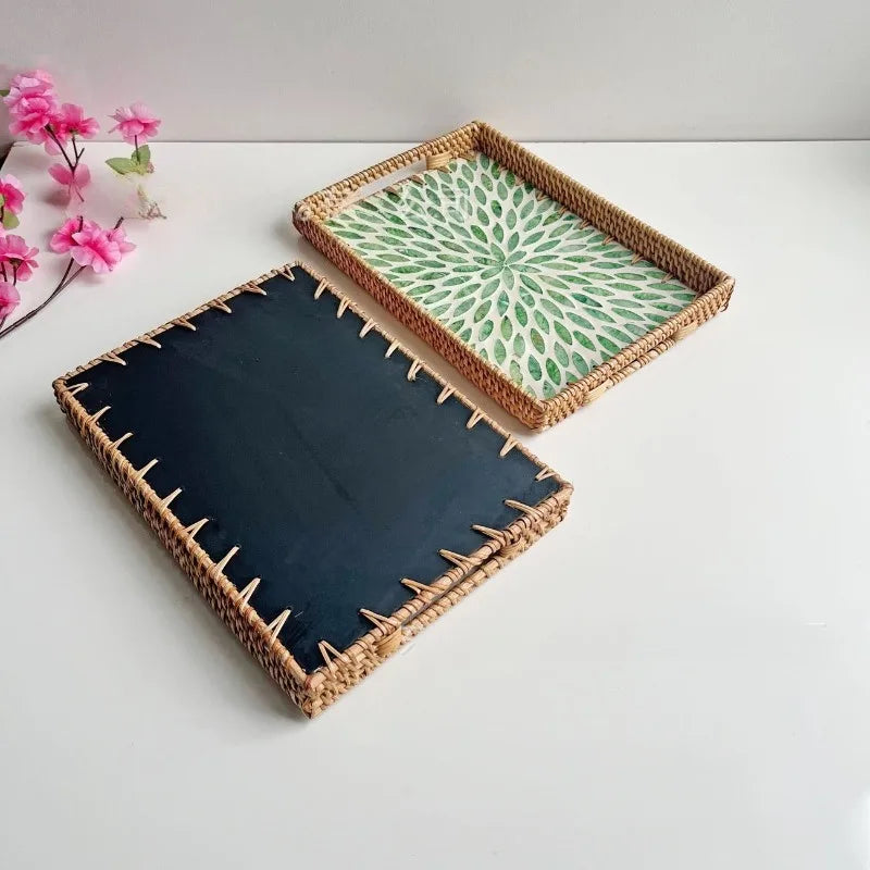 Plateau Rotin Coquillage Naturel Artisanal