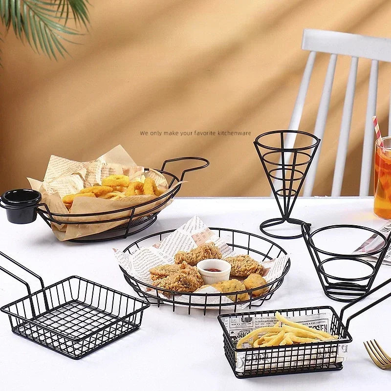 Cesta para patatas fritas, cubo para aperitivos, cesta para pollo frito, cesta de almacenamiento para patatas, cesta para freír alimentos, colador de aceite, recipiente de vajilla creativo