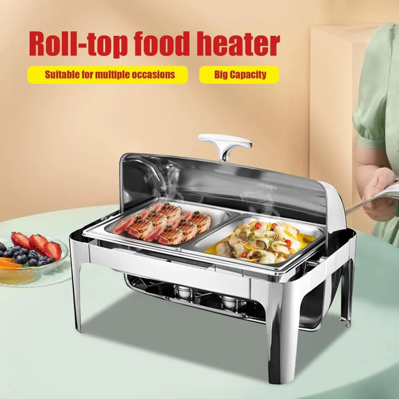 Chauffe-Plat Roll Top Inox Grande Capacité Buffet