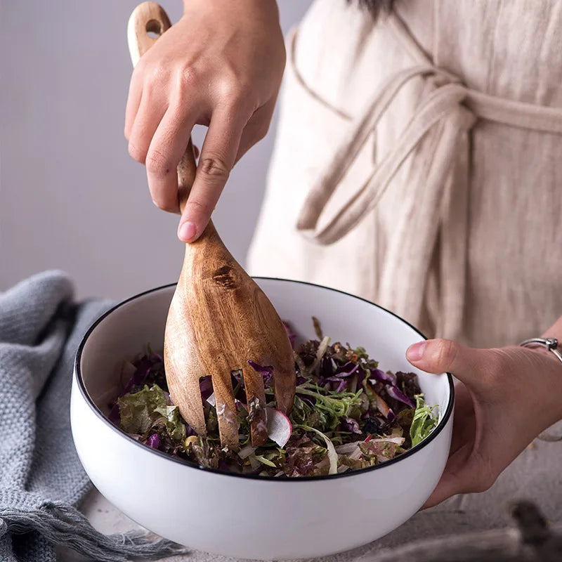 Set de 2 cubiertos para ensalada de acacia, juego de cuchara y tenedor de madera para ensalada - Utensilios de cocina