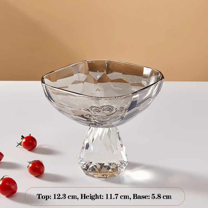 Plato de fruta de cristal transparente, bandeja con pedestal de lujo ligero para aperitivos y postres, bandeja de almacenamiento para entrada, plato decorativo para el hogar