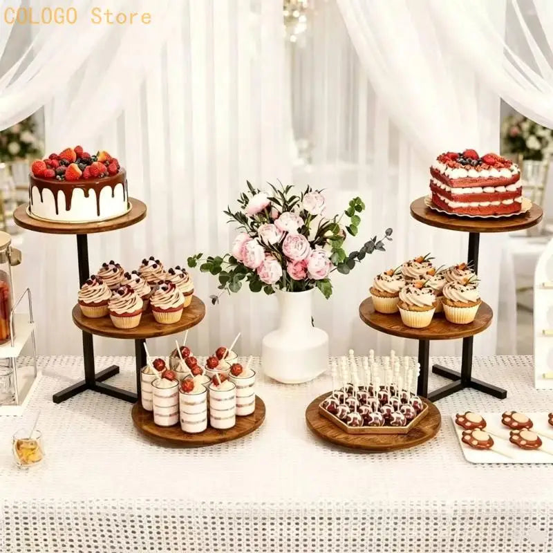 Présentoir Gâteau à Étages Bois Noir