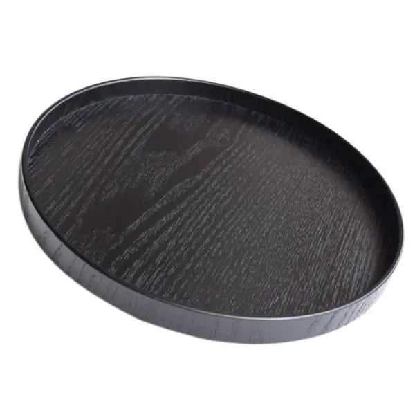 Bandeja de servir redonda de madera, bandeja rústica extra grande para servir comida y aperitivos, fuente para ensaladera, plato de transporte para color negro