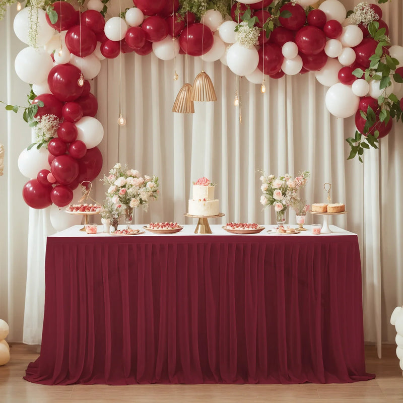 Falda de mesa de tul para mesa rectangular de 14 pies, falda de mesa con volantes semitransparente para decoración de manteles en banquetes, fiestas y bodas