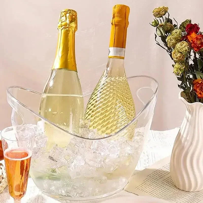 Cubo de hielo transparente de 4L, tina para bebidas con asa, enfriador grande para vino, champán, artículos de bar, enfriador de cerveza y vino para la familia