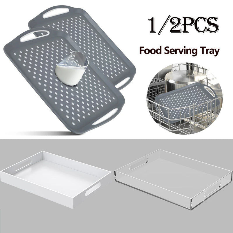 1/2Pcs Bandeja para servir alimentos con asa rectangular antideslizante de plástico, apta para lavavajillas, bandejas para el regazo para cocina en el hogar