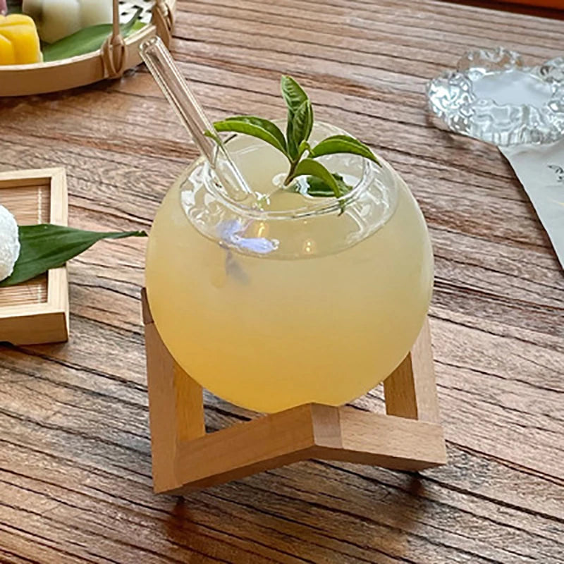 Copa de cóctel con soporte de madera, cristalería creativa para bar, taza para bebidas, vaso redondo para cóctel, zumo de luna y frutas