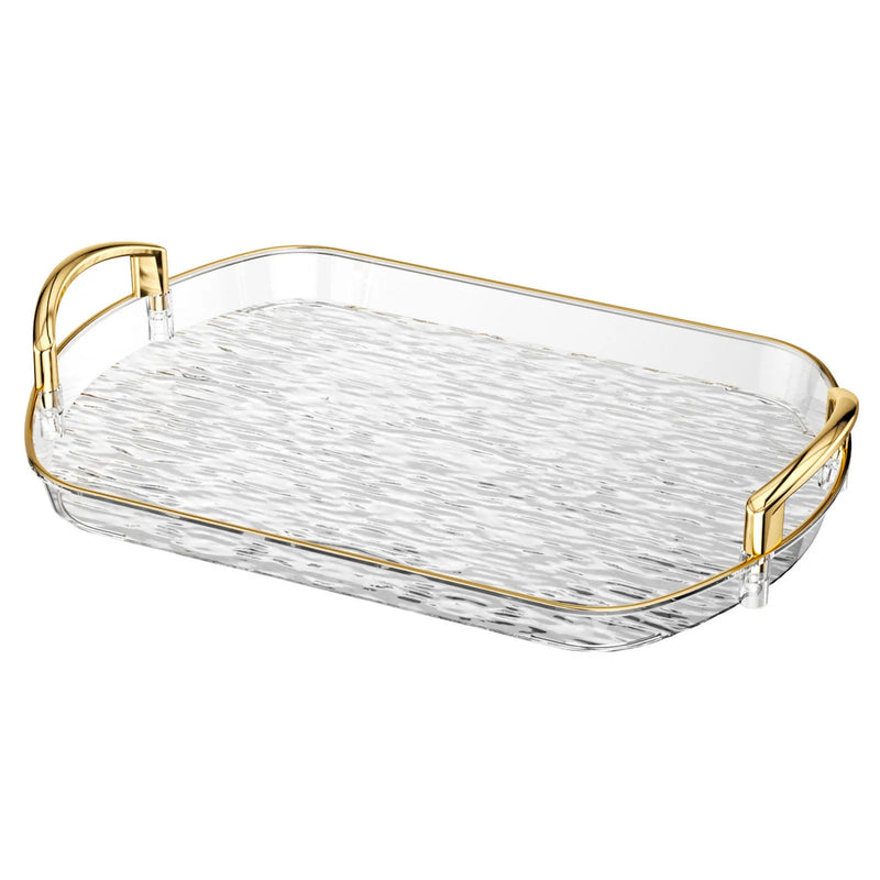 Bandeja de servir de plástico transparente con asas, bandeja versátil para té y comidas, ideal para el hogar, restaurantes y cafeterías.