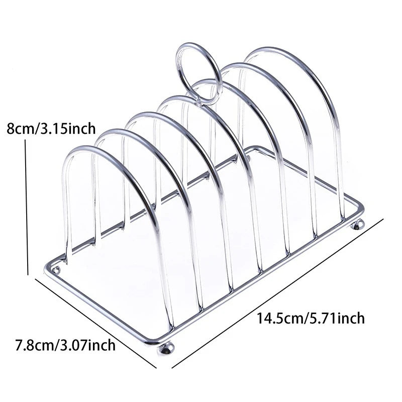 Rejilla para tostadas de acero inoxidable, soporte para 6 rebanadas de pan con asa, organizador de tostadas y soporte para servir.