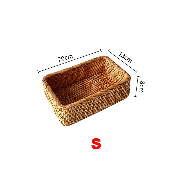 Cesta organizadora tejida a mano, cesta de mimbre, cesta rectangular de ratán, bandeja de almacenamiento, cesta para pan, frutas, picnic, caja de almacenamiento de cosméticos