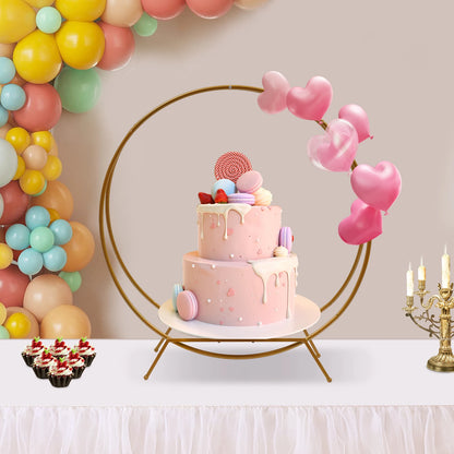 Présentoir Gâteau Métal Doré Mariage Double Anneau