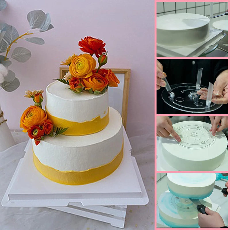 Varillas de soporte para tartas con bases para tartas, platos separadores de plástico blanco para elegantes tartas de varios pisos en fiestas