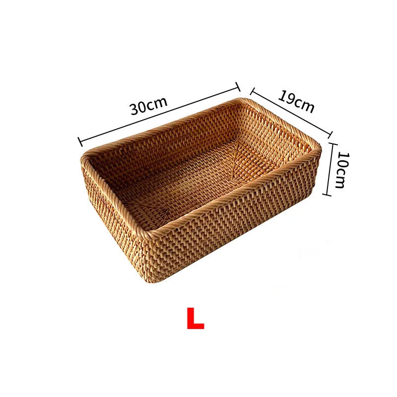 Cesta organizadora tejida a mano, cesta de mimbre, cesta rectangular de ratán, bandeja de almacenamiento, cesta para pan, frutas, picnic, caja de almacenamiento de cosméticos