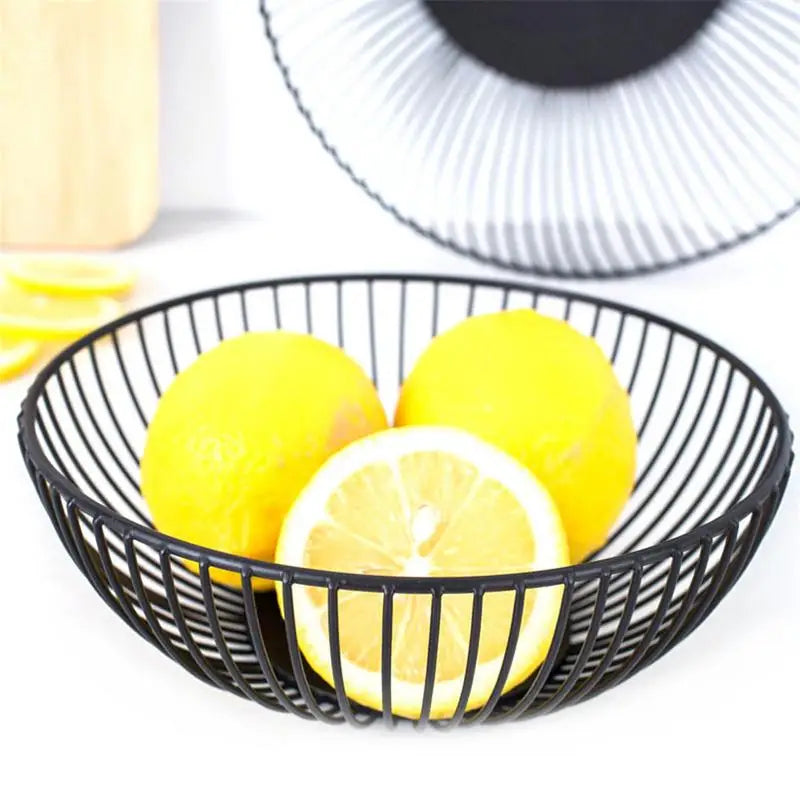 Cesta de almacenamiento negra creativa, cesta europea para frutas, aperitivos y dulces, decoración de escritorio, dormitorio y cocina, cesta de frutas de hierro hueca