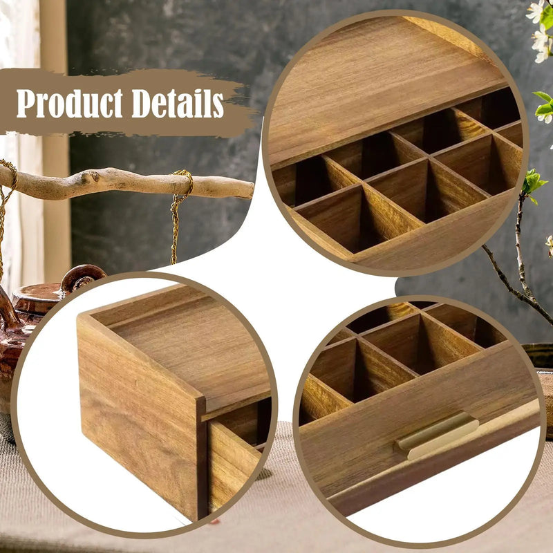 Organizador de bolsas de té de madera con múltiples compartimentos, práctica caja organizadora de té para exhibición en el hogar, despensa, cocina, oficina y encimera