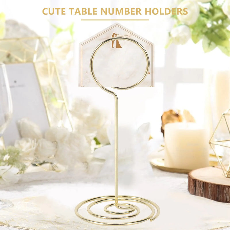Paquete de 12 soportes para números de mesa, tarjeteros para fotos, clips para menús de papel, forma circular (dorado)