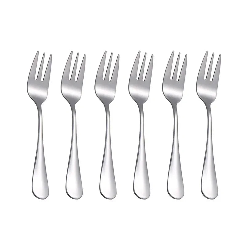Juego de 6 tenedores para fruta y postre, pequeños y delicados para recibir invitados, set de mini tenedores de acero inoxidable