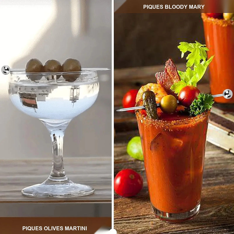 12 piezas de púas de cóctel de acero inoxidable, herramientas de bar, palitos para remover bebidas, decoración de bebidas, palitos de fruta reutilizables, púas de cóctel