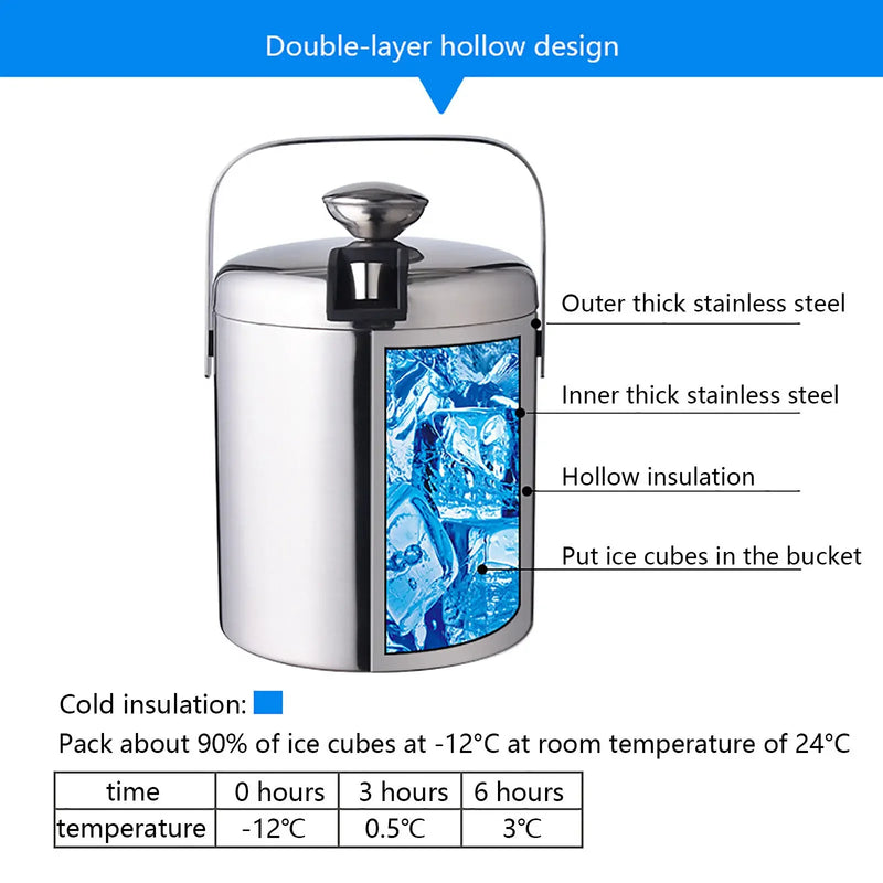 Seau à Glace Inox Isotherme Couvercle