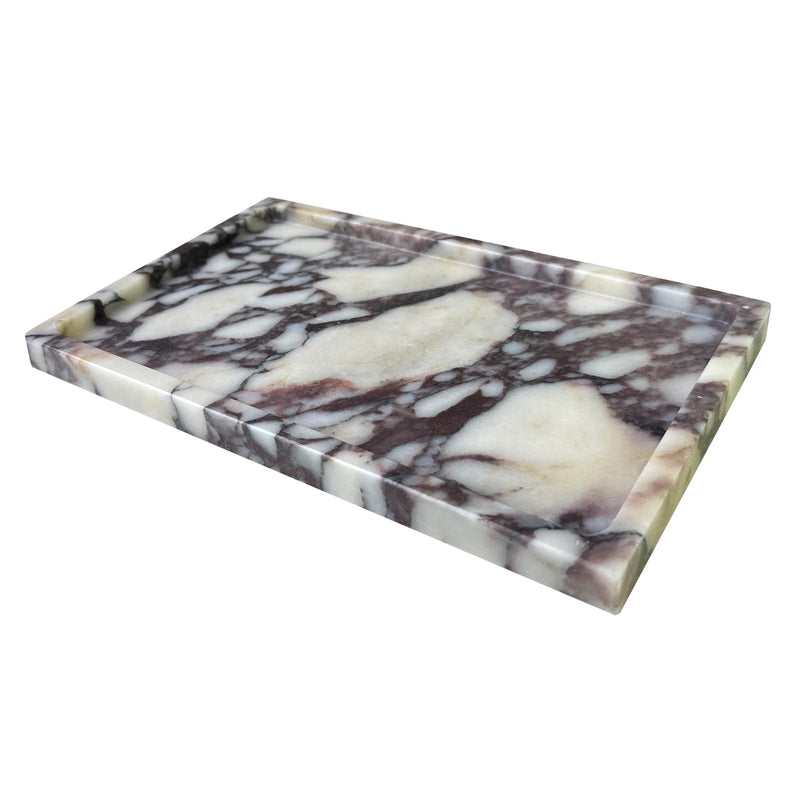 Bandeja de tocador de mármol natural de 10"x6", bandeja de piedra de mármol Calacatta Viola auténtica para baño/cocina/tocador