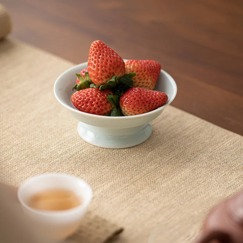 Plato para refrigerios, frutero de cerámica, plato pequeño para bocadillos de sala de estar, bandeja para frutas con base alta, plato para frutos secos.