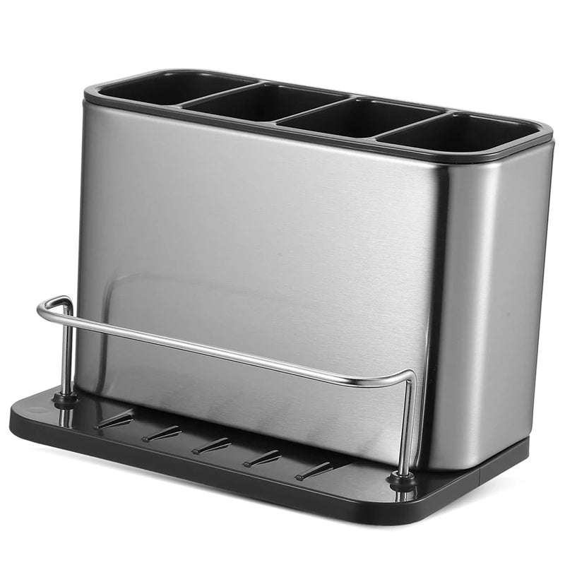 Organizador de cubiertos LMETJMA, escurridor de acero inoxidable para utensilios con 4 compartimentos divididos