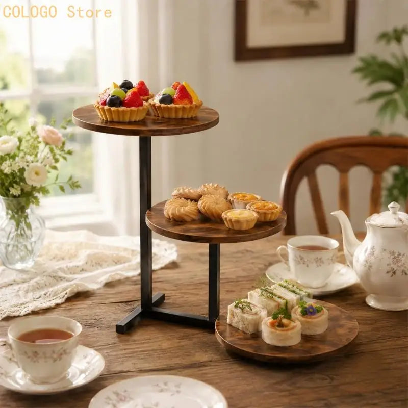 Présentoir Gâteau à Étages Bois Noir