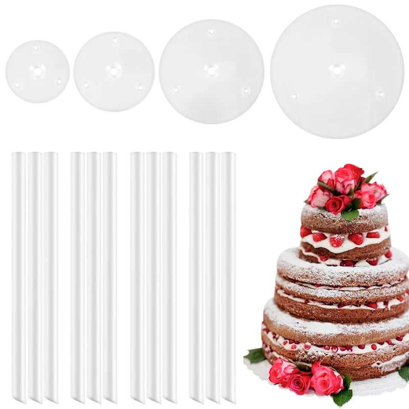 Soporte para pasteles, torre de postres de varios niveles, bases reutilizables para pasteles con 12 pilares de plástico, decoración de soporte para pasteles de cumpleaños