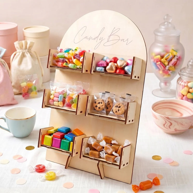 Présentoir Bonbon Bois 6 Compartiments Mariage