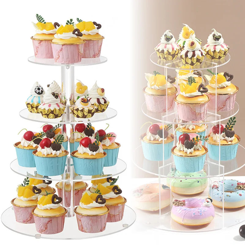 Soporte redondo de acrílico para pasteles de 3/4/5/6 niveles, expositor transparente para cupcakes y postres, soporte decorativo para fiestas de cumpleaños, bodas y Navidad