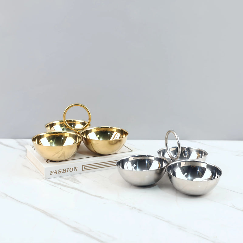Cuencos para servir de acero inoxidable de 3 compartimentos, platos divididos para aperitivos con acabado pulido espejo, recipientes de comida para fiestas, hogar, cocina y comedor