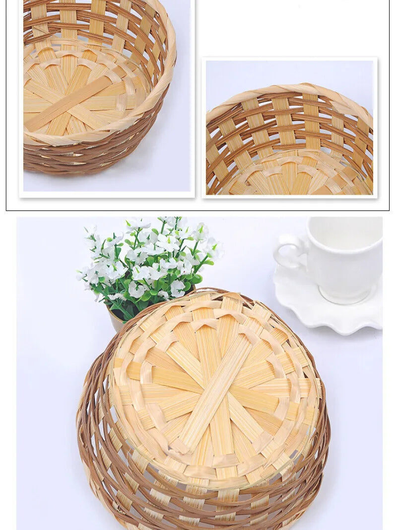 6 cestas de frutas tejidas a mano de bambú, cesta de almacenamiento de encaje natural y ecológica - Multiusos para bandeja de frutas de sala de estar
