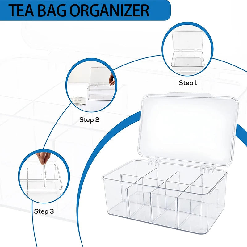 Organizador de bolsitas de té y café, estante de exhibición, organizador de escritorio, caja de almacenamiento transparente de 1 compartimento, 1 unidad