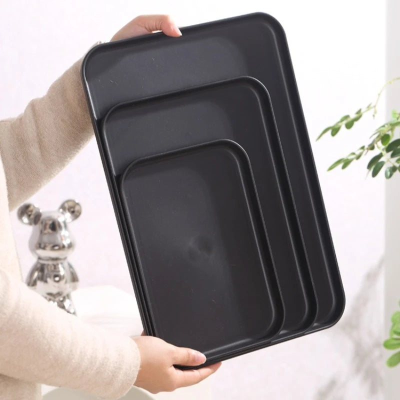 Bandeja de servicio rectangular negra de alta resistencia - Superficie antideslizante, grado comercial para restaurantes, hoteles, cafeterías y comida rápida
