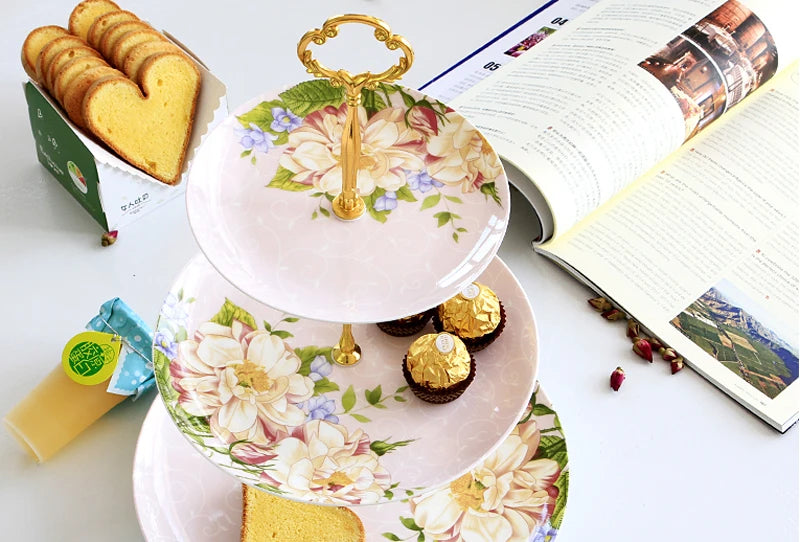 Présentoir Gâteau Porcelaine Floral
