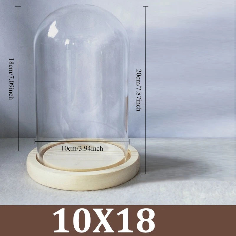 Cúpula de cristal transparente con base de madera maciza, tarro de exhibición para centros de mesa de comedor y decoración de bodas en el hogar u oficina
