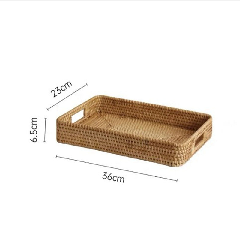 Bandeja de servicio con asas, cesta de ratán rectangular de gran capacidad, duradera y decorativa para frutas, postres, cocina y hogar