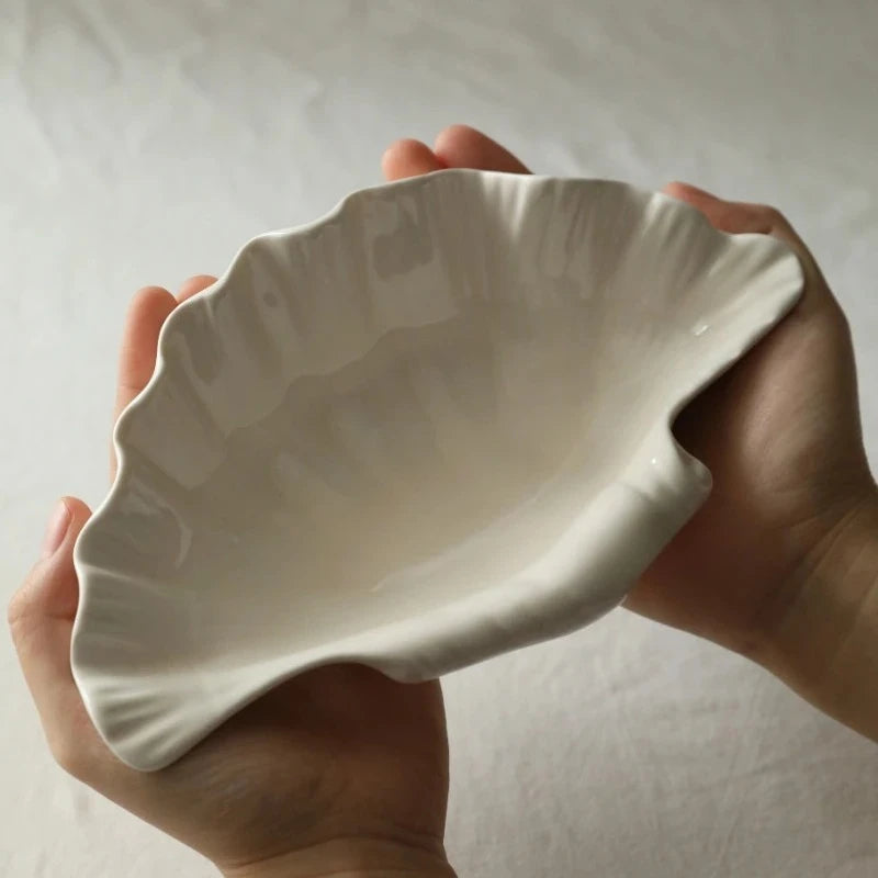 Plato de cerámica retro con forma de concha, plato para frutas y aperitivos, bandeja para cena, juego de vajilla, plato para guardar joyas, regalo de vajilla