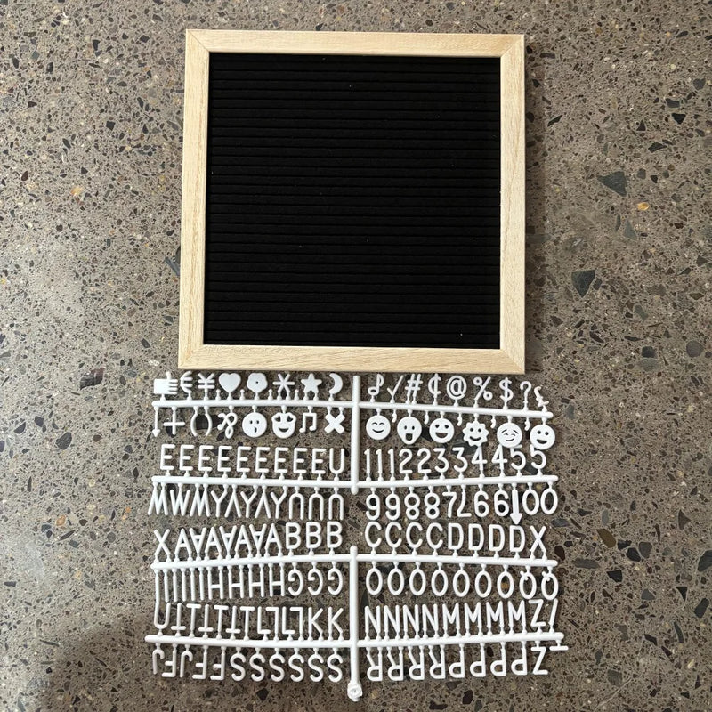 Tablero de mensajes de letras de madera multifuncional con símbolos intercambiables, tablero de fieltro de 10x10 pulgadas, decoración para el hogar, pizarra para tienda