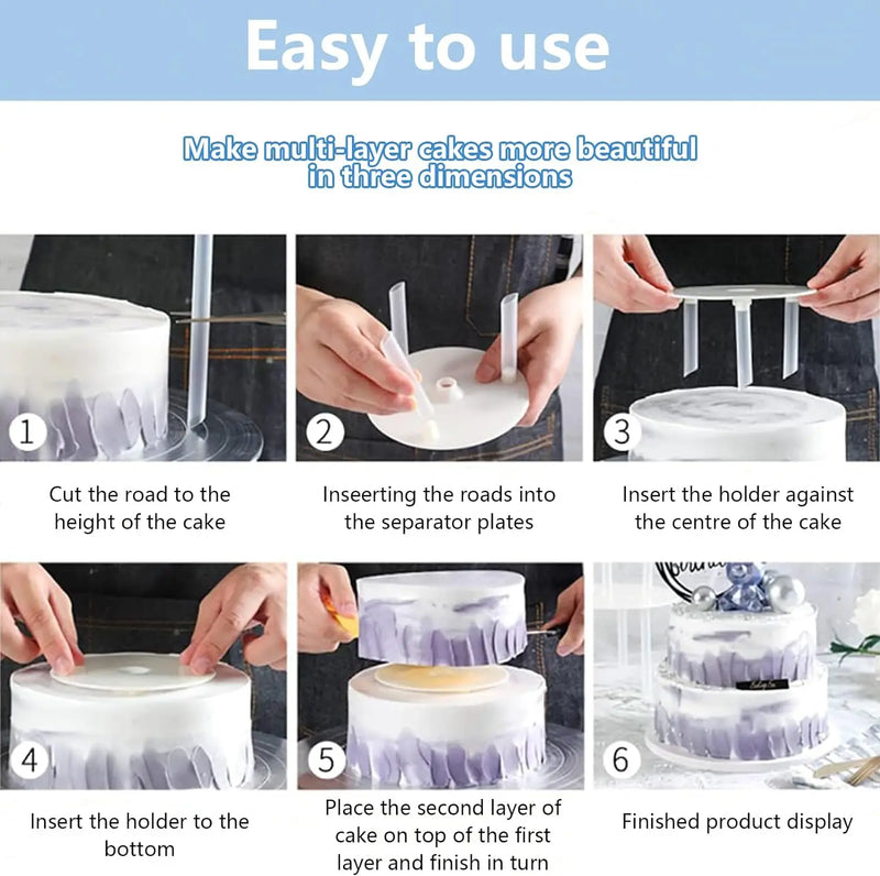 5 piezas de platos separadores de pasteles, bases para pasteles y 15 piezas de varillas de soporte de plástico para pasteles, reutilizables para pasteles de varios niveles para fiestas
